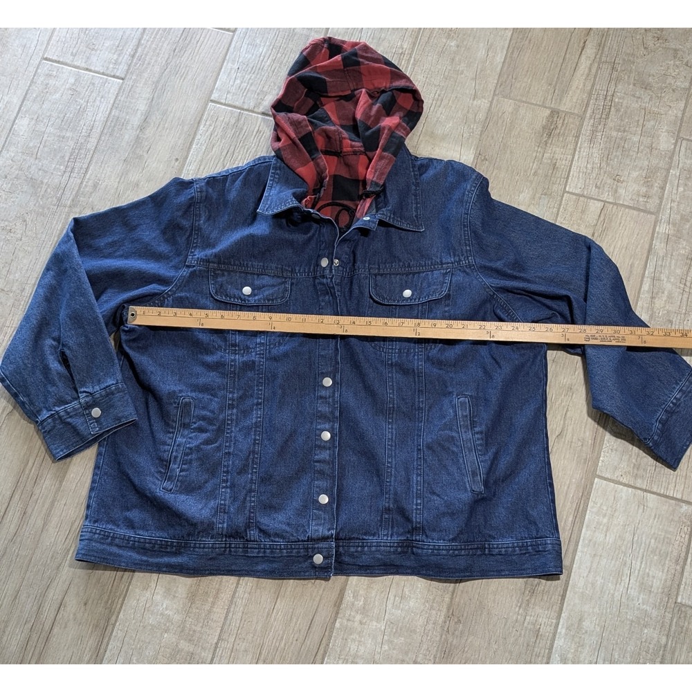 Northstyle Flannel Lined Denim Snap Front Jacket Hood Zip Pockets Womens 2X - Picture 3 of 10
